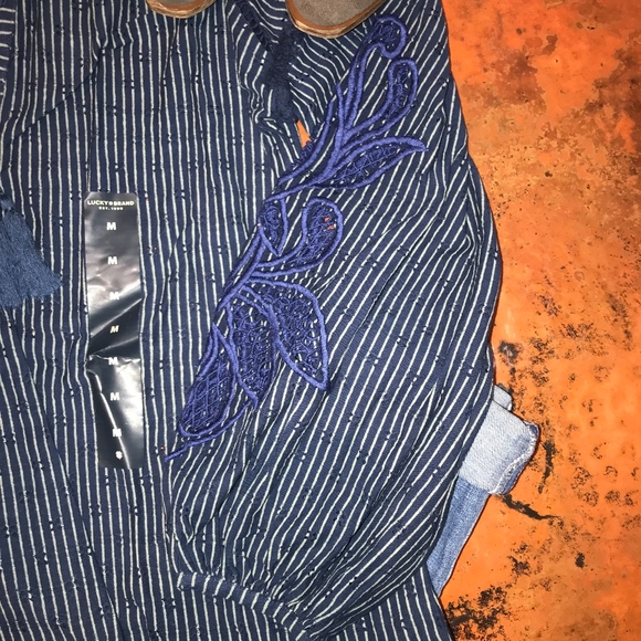NWT Lucky Brand Cutout Stripe Peasant Top - Picture 5 of 8